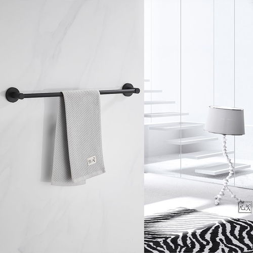 免打孔黑色不銹鋼毛巾架衛(wèi)生間浴室毛巾?xiàng)U拖靯掛架廚房置物架促銷